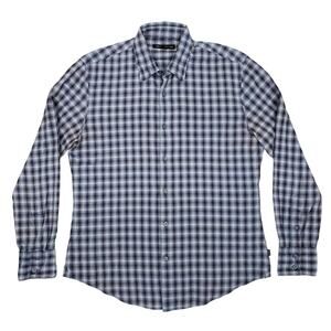 John Varvatos Star USA Shirt Blue Checkered Long Sleeve Slim Peace logo S